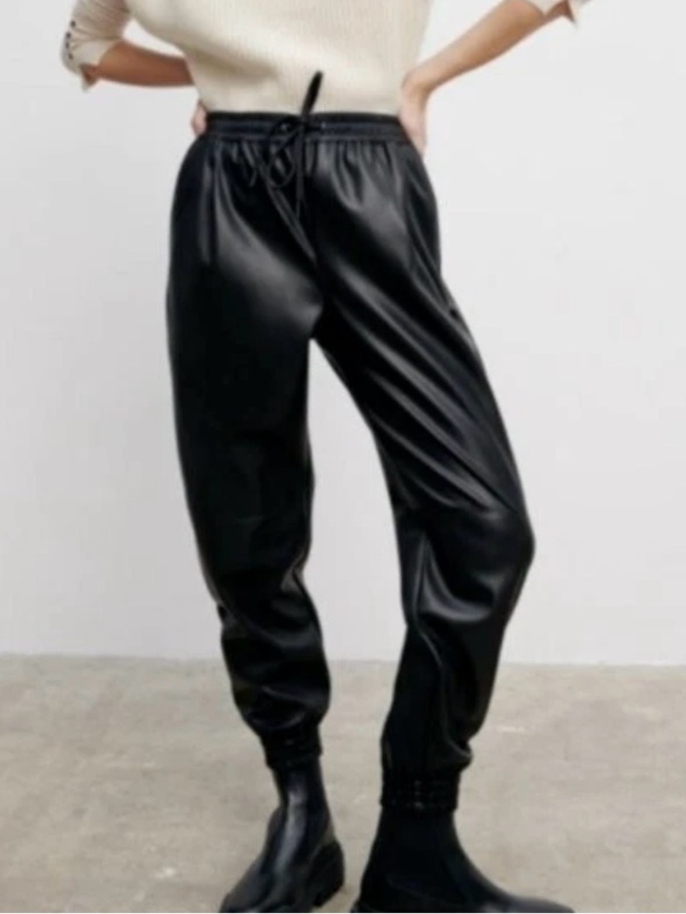 Zara Black Faux Leather Joggers